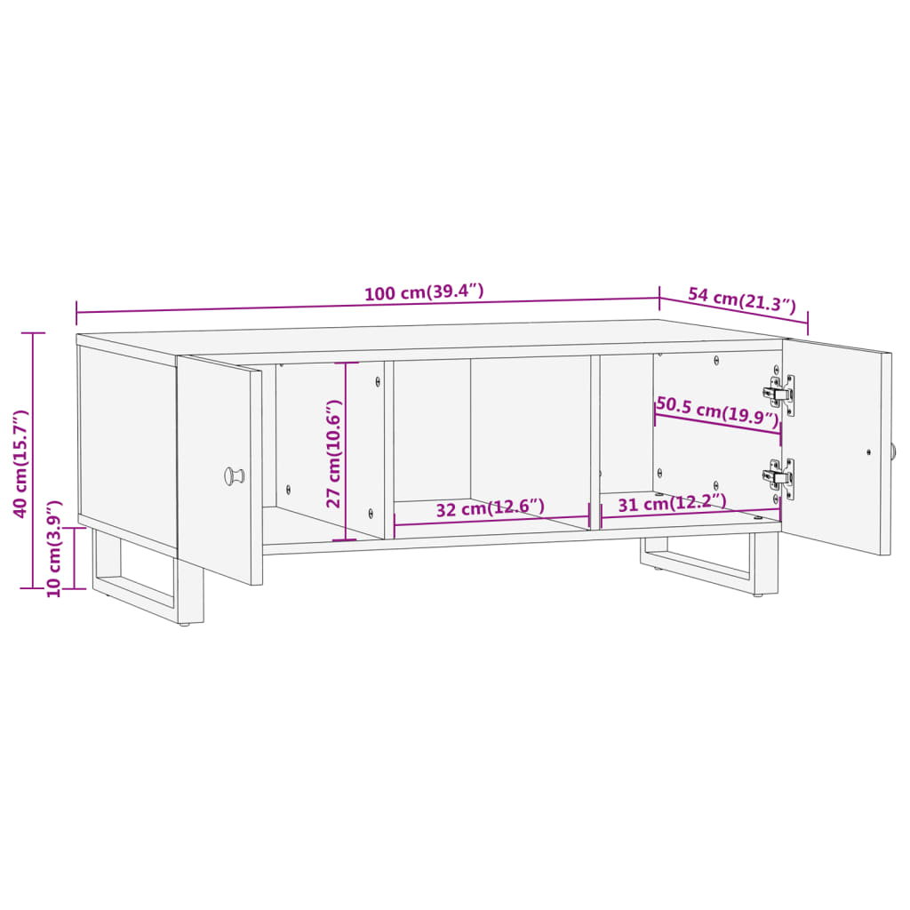 vidaXL Table basse marron et noir 100x54x40 cm bois massif de manguier