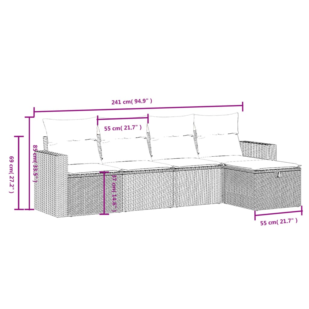 vidaXL Salon de jardin avec coussins 5 pcs marron résine tressée