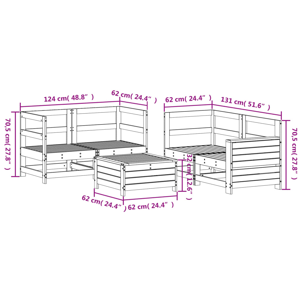 vidaXL Salon de jardin 5 pcs bois de pin imprégné