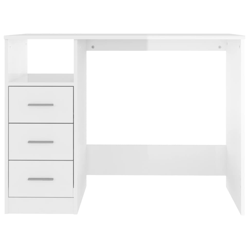 vidaXL Bureau et tiroirs Blanc brillant 102x50x76 cm Bois d'ingénierie