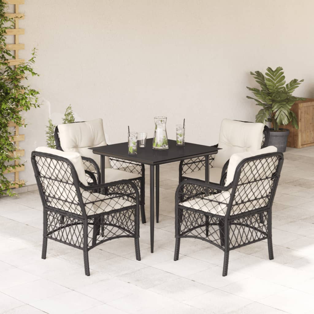 vidaXL Ensemble à manger de jardin coussins 5pcs Noir Résine tressée