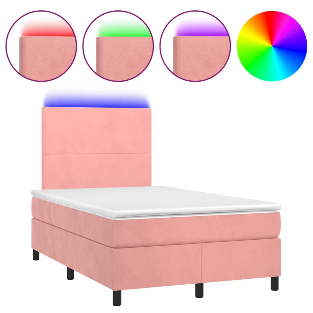 vidaXL Sommier à lattes de lit et matelas LED Rose 120x200 cm Velours