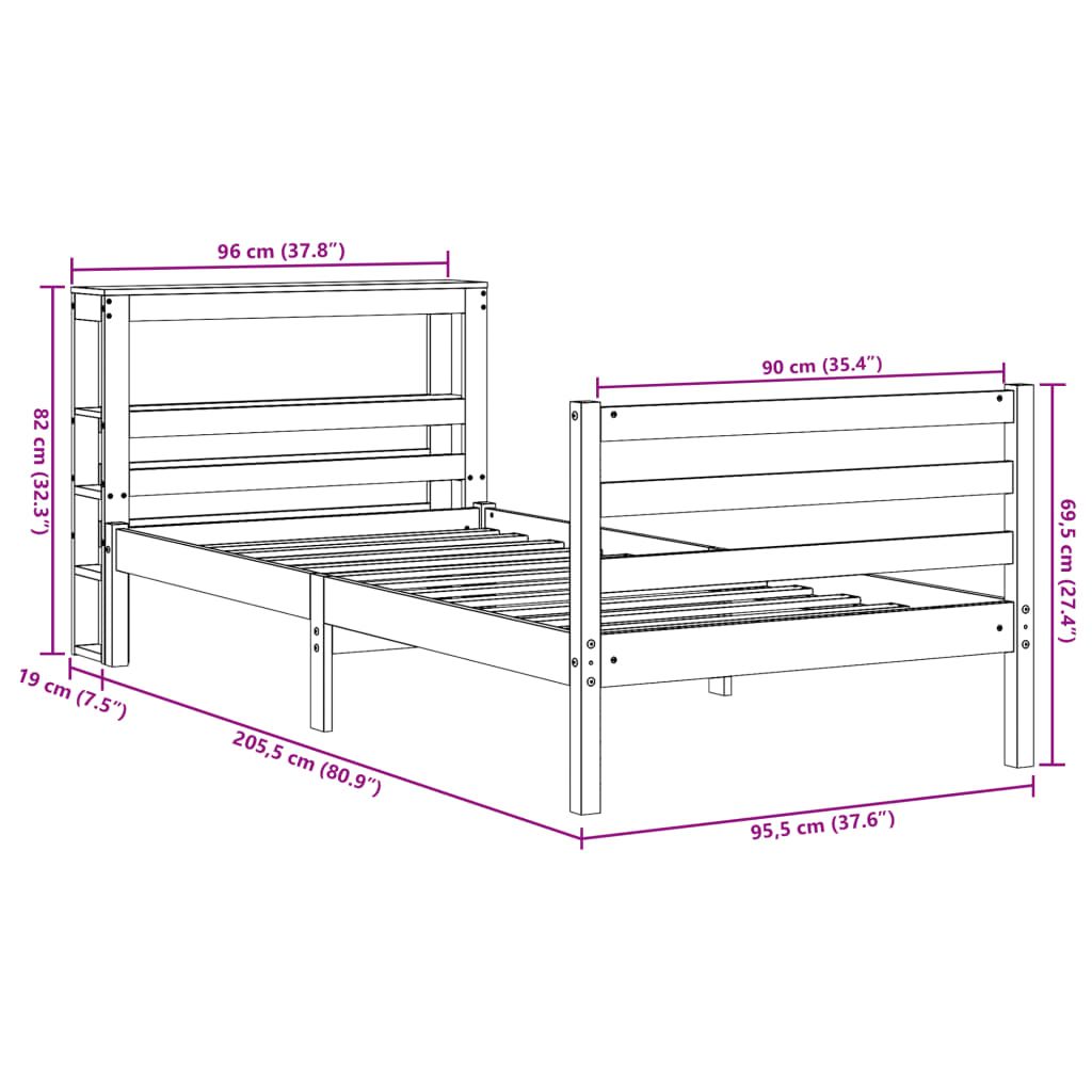 vidaXL Cadre de lit sans matelas 90x200 cm bois de pin massif