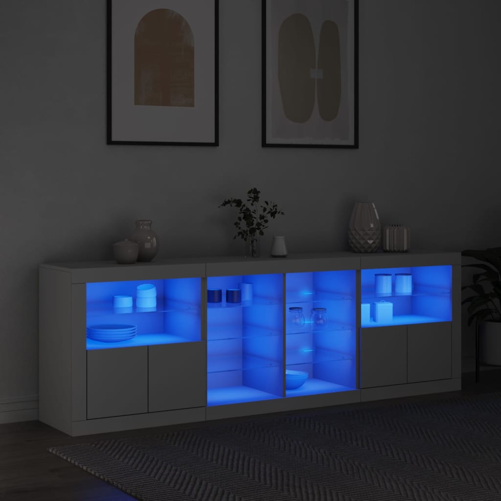 vidaXL Buffet avec lumières LED blanc 202x37x67 cm