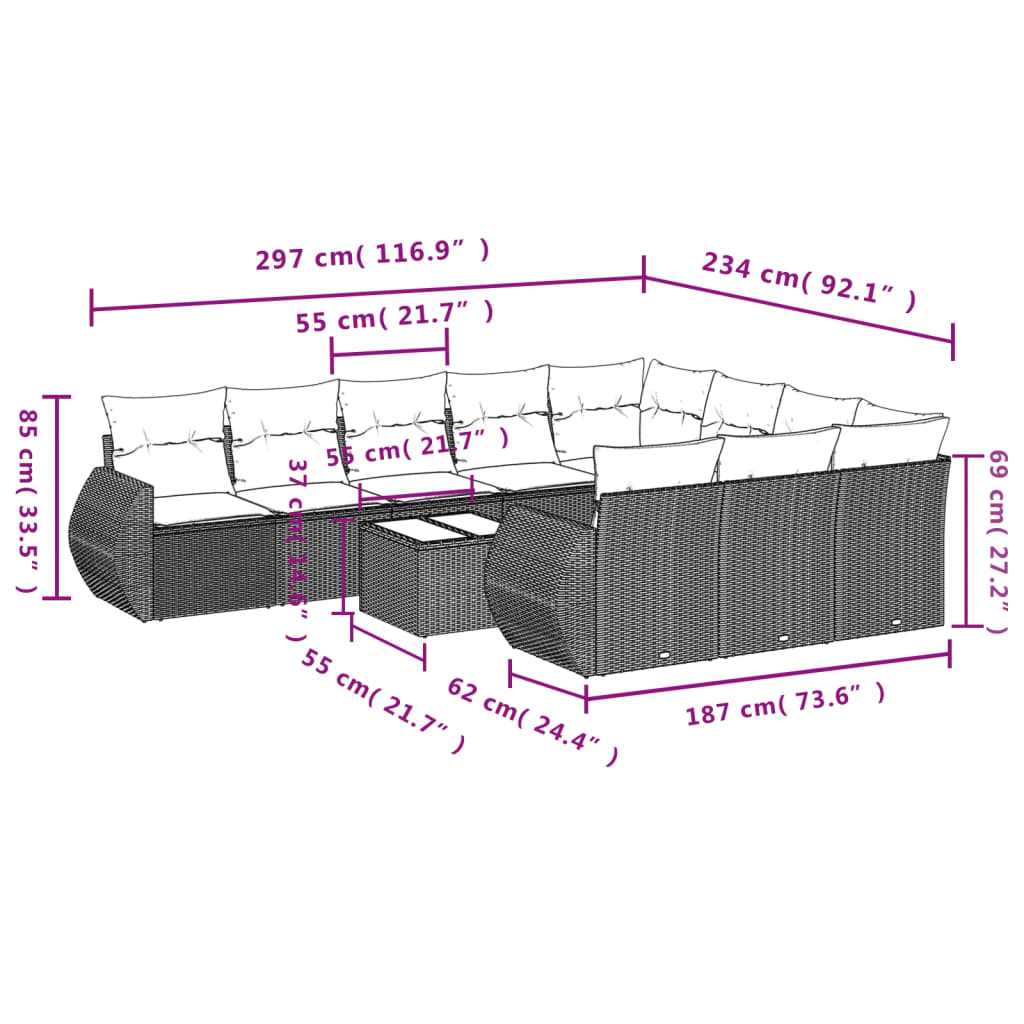 vidaXL Salon de jardin 11 pcs avec coussins noir résine tressée