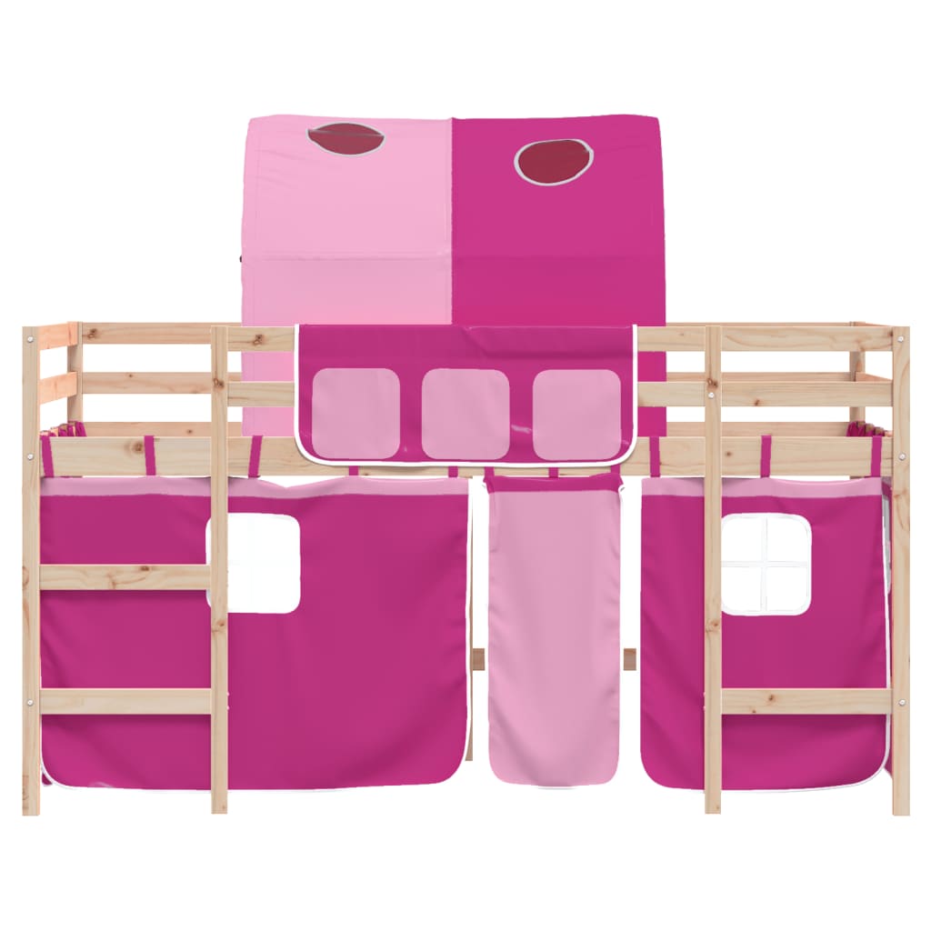 vidaXL Lit mezzanine enfants avec tunnel rose 90x190cm bois pin massif