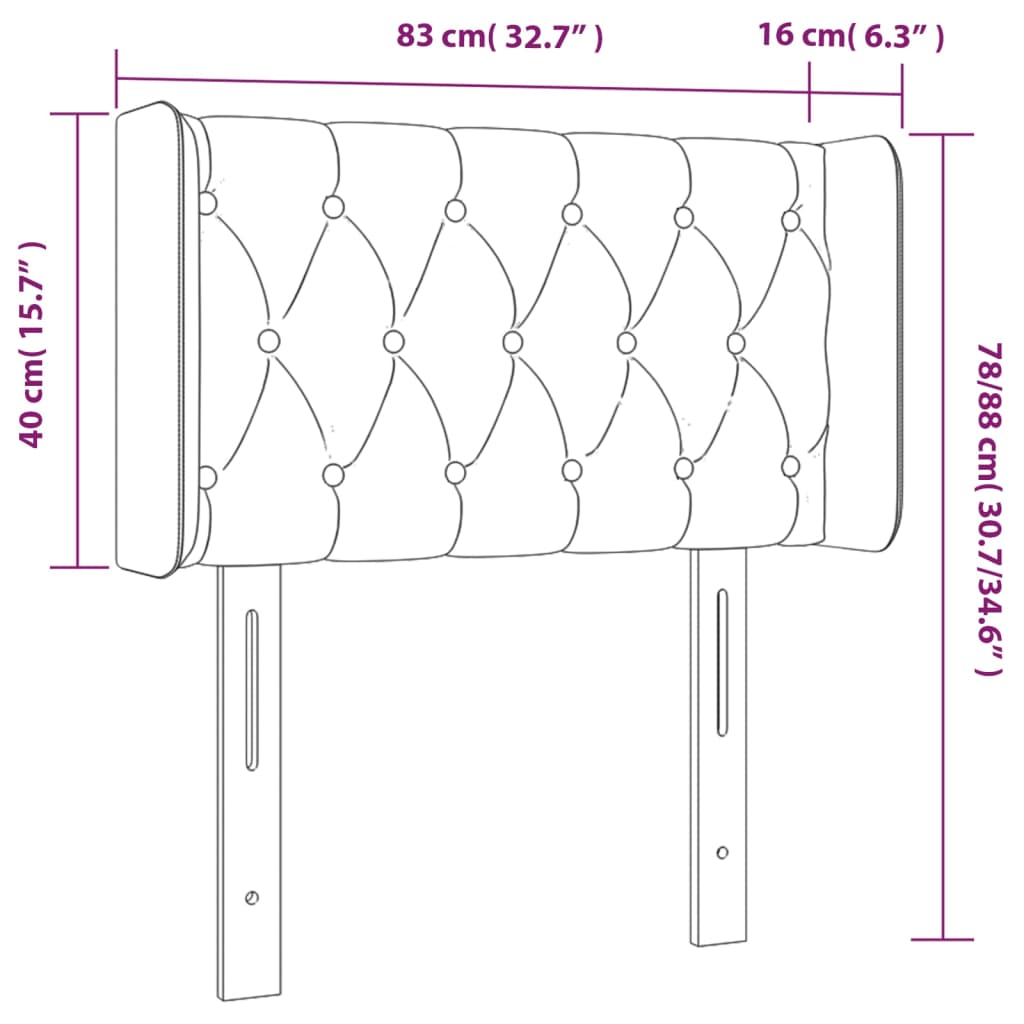 vidaXL Tête de lit avec oreilles Gris foncé 83x16x78/88 cm Velours