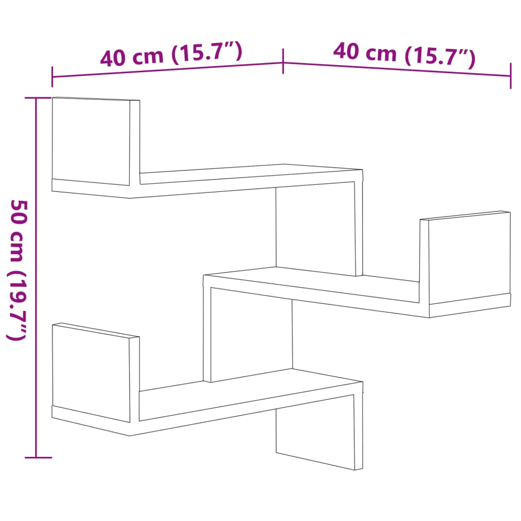 vidaXL Étagères murales d'angle 2 pcs Gris béton Bois d’ingénierie