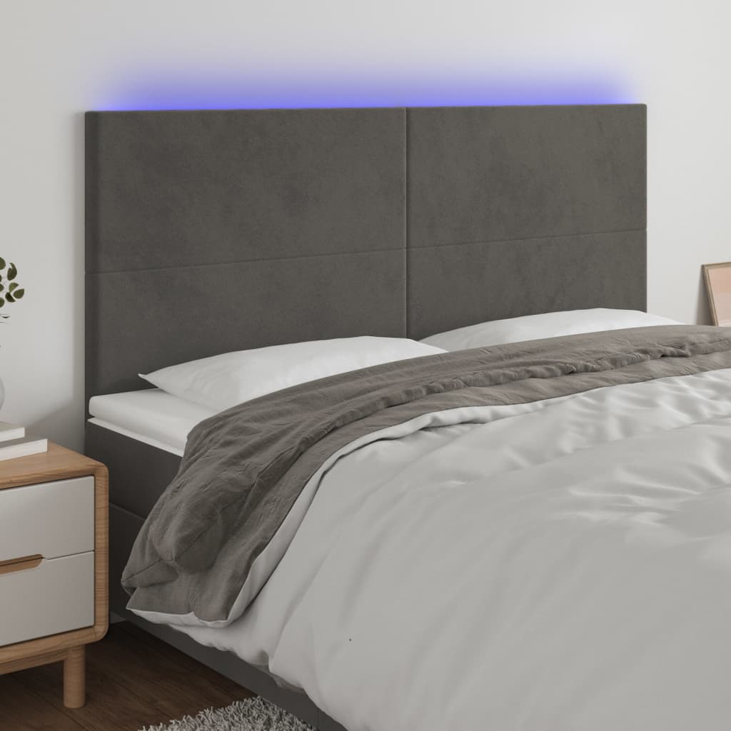 vidaXL Tête de lit à LED Gris foncé 200x5x118/128 cm Velours