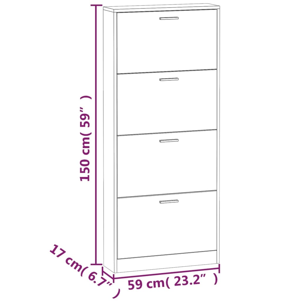 vidaXL Armoire à chaussures Noir 59x17x150 cm Bois d'ingénierie