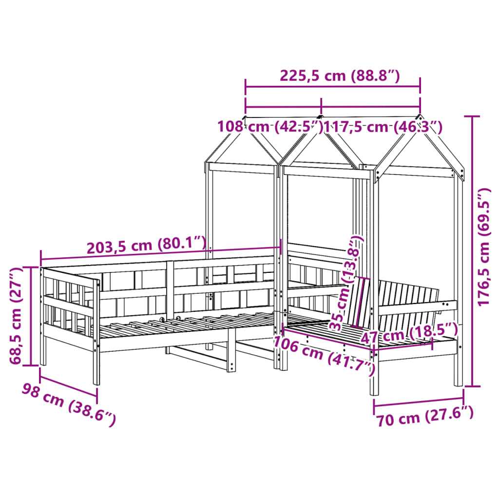 vidaXL Ensemble de lit de jour avec toit sans matelas 90x200 cm