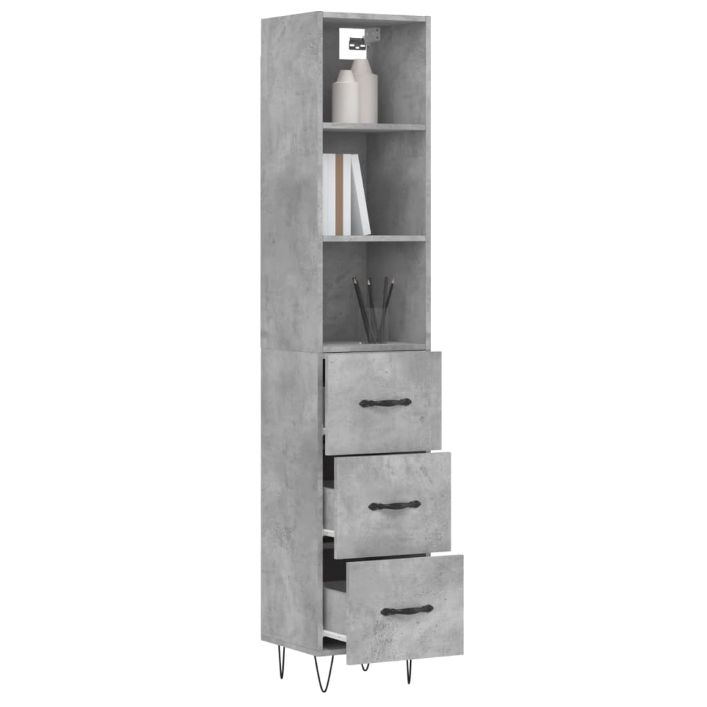 vidaXL Buffet haut Gris béton 34,5x34x180 cm Bois d'ingénierie