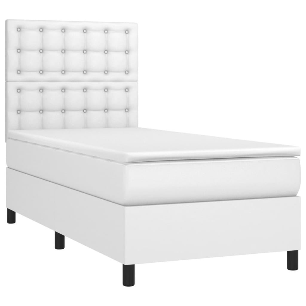 vidaXL Sommier à lattes de lit avec matelas Blanc 100x200cm Similicuir