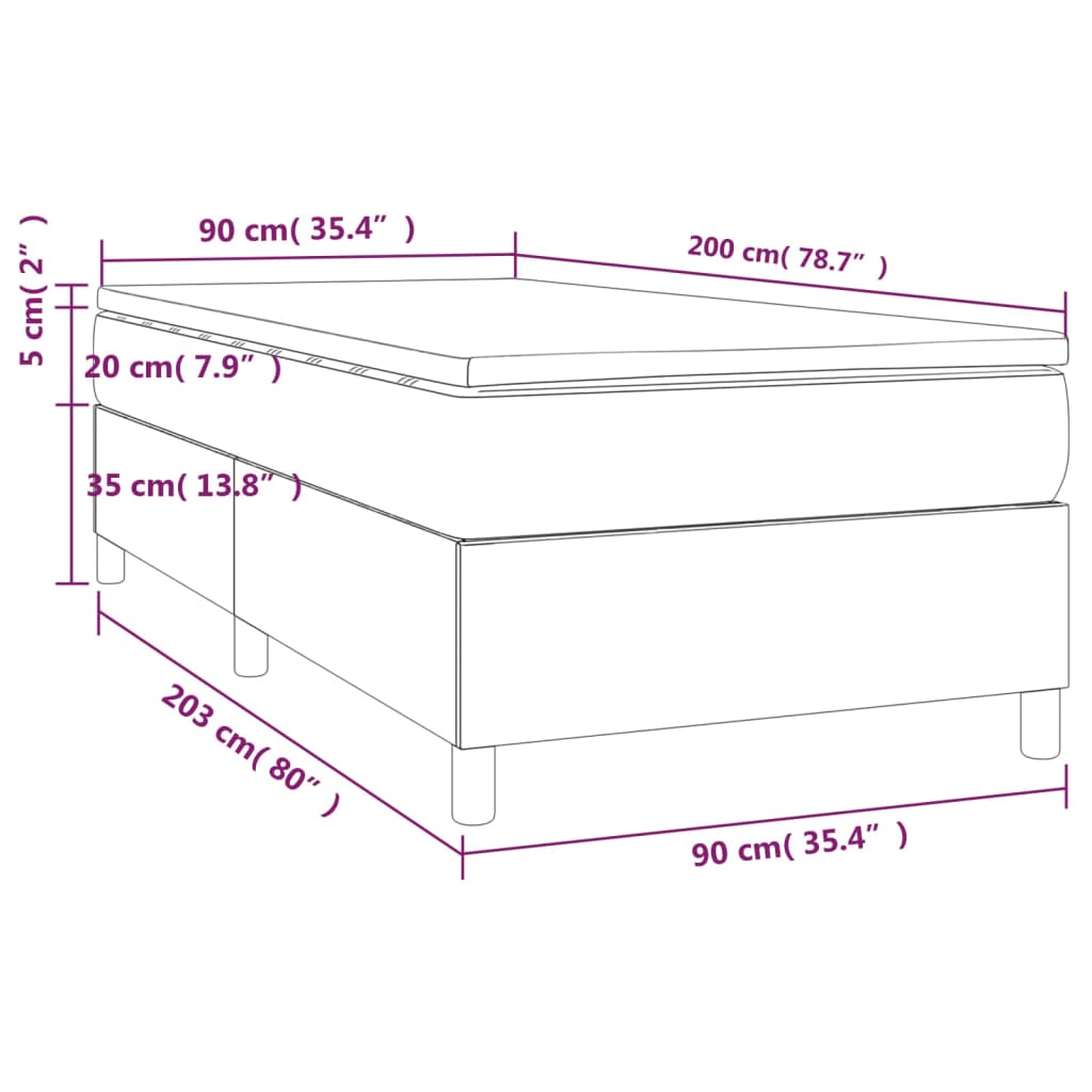 vidaXL Sommier à lattes de lit avec matelas Gris clair 90x200 cm Tissu