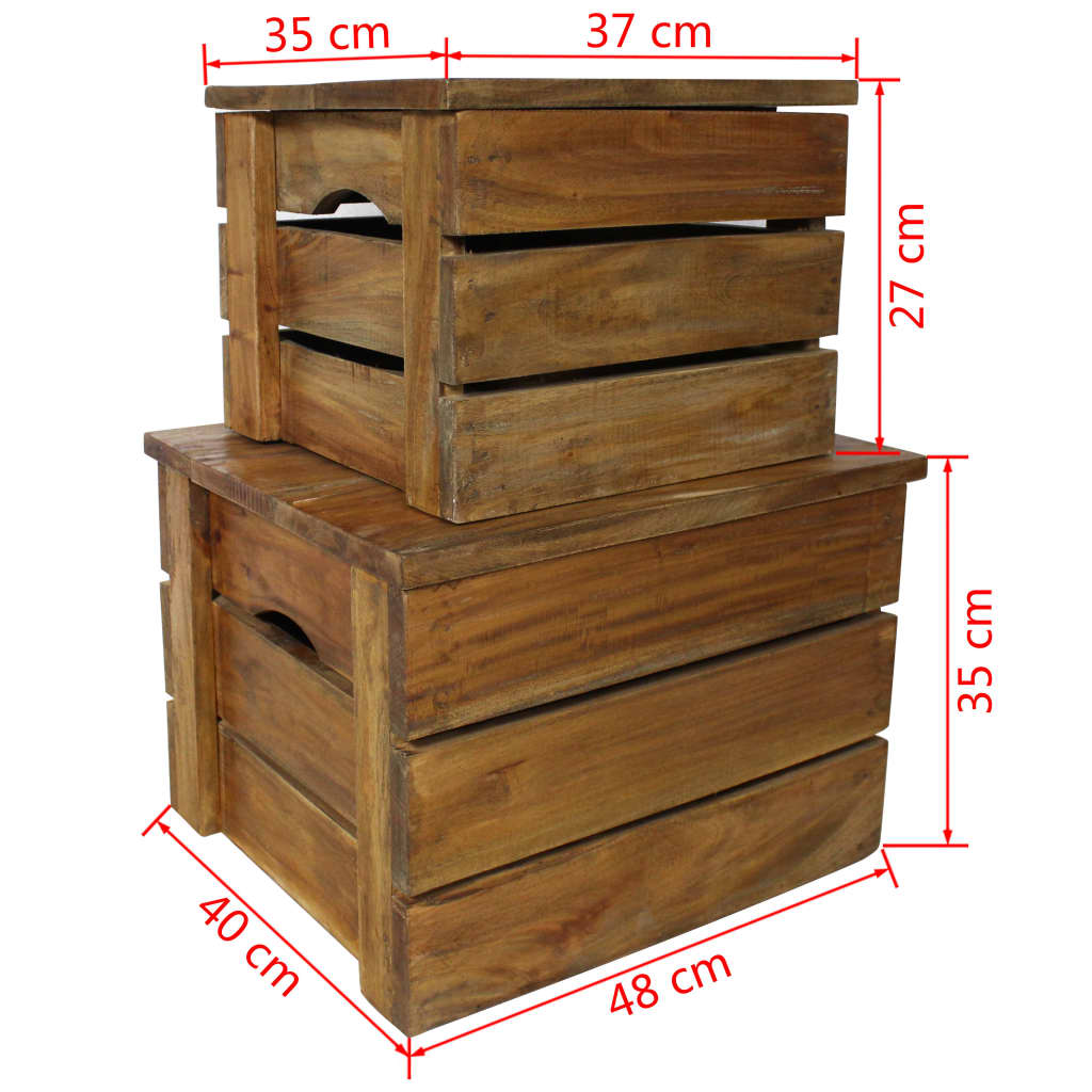 vidaXL Jeu de caisse de rangement 2 pcs Bois de récupération massif