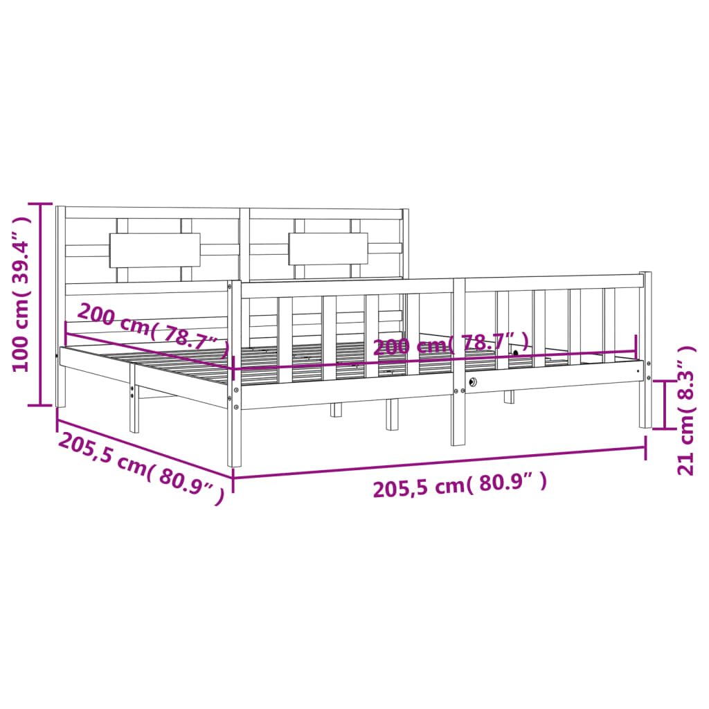 vidaXL Cadre de lit sans matelas 200x200 cm bois massif de pin