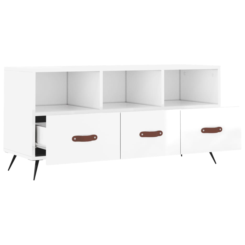 vidaXL Meuble TV Blanc brillant 102x36x50 cm Bois d'ingénierie