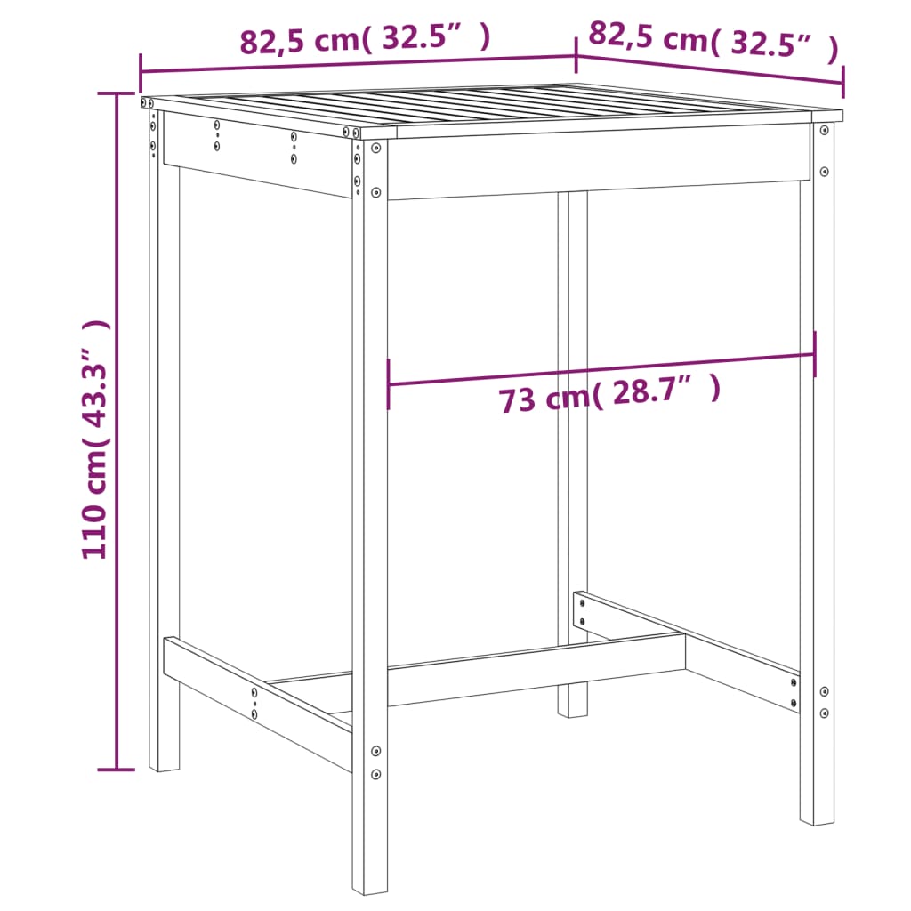 vidaXL Table de jardin blanc 82,5x82,5x110 cm bois massif de pin