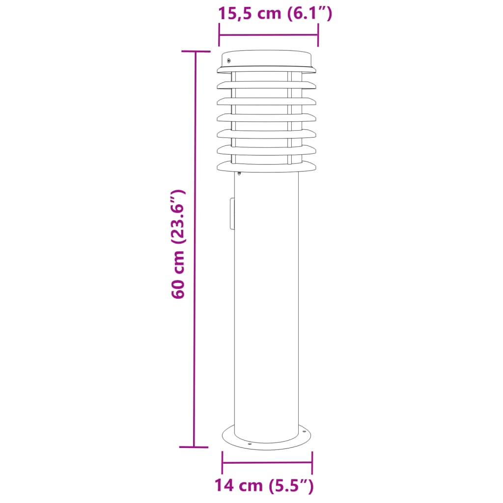 vidaXL Lampadaire d'extérieur et sortie argenté 60 cm acier inoxydable