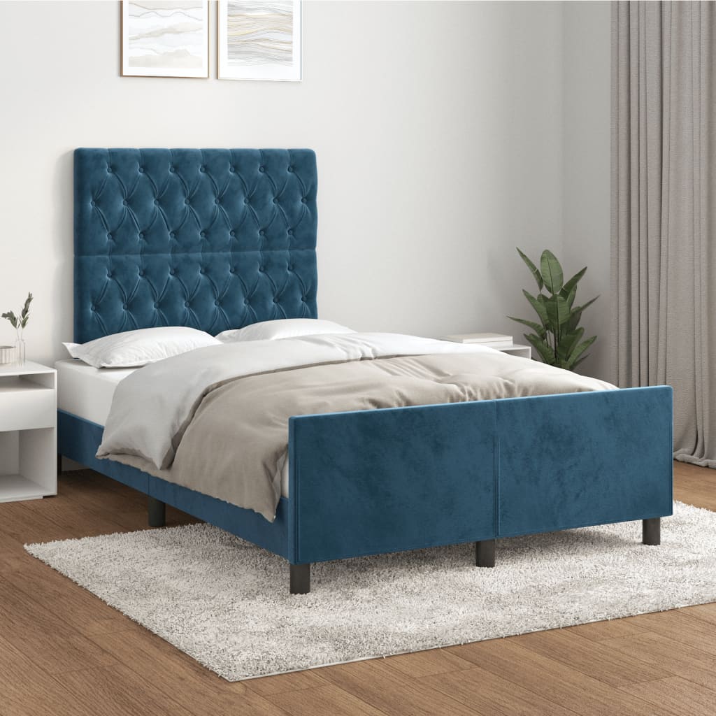 vidaXL Cadre de lit sans matelas bleu foncé 120x190 cm velours