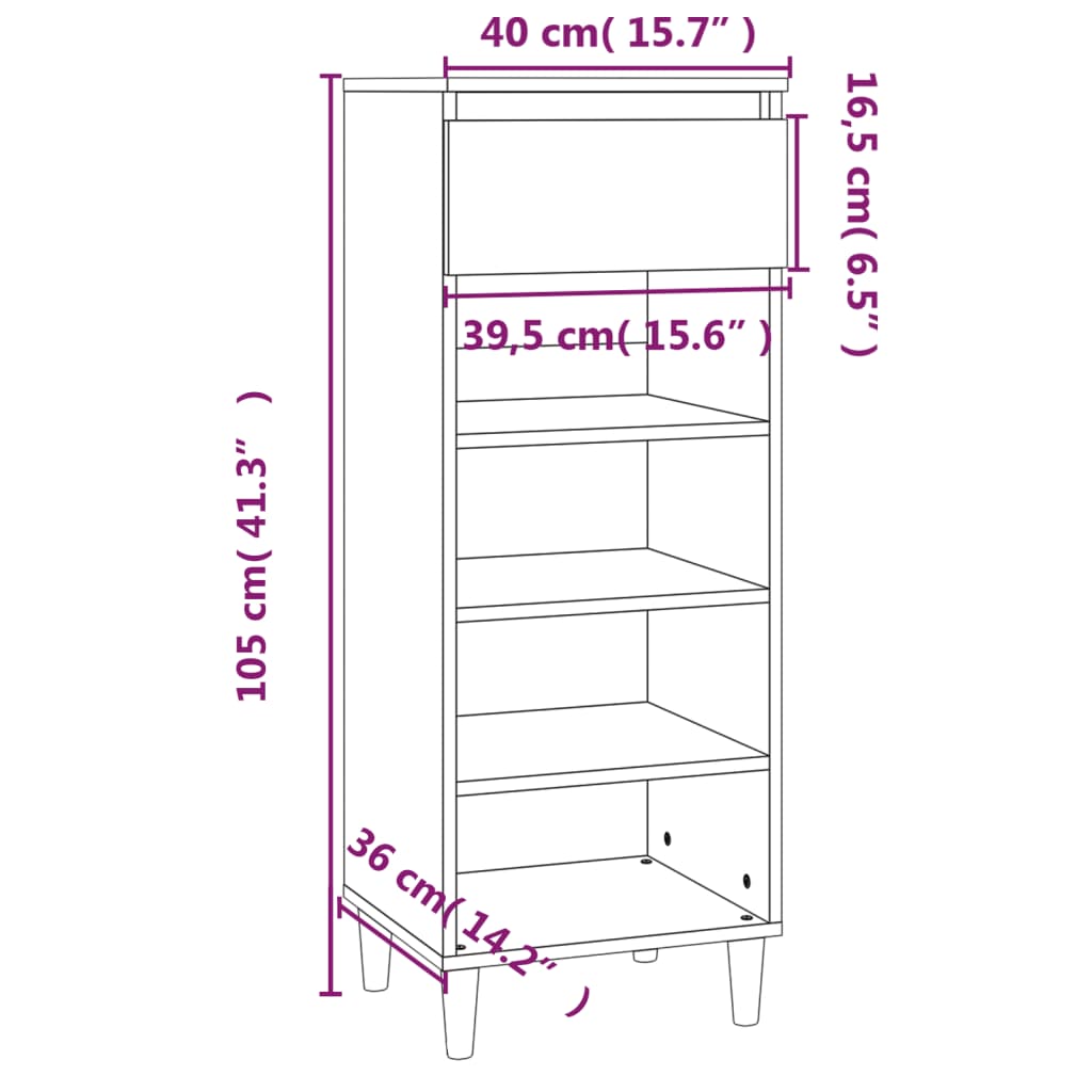 vidaXL Armoire à chaussures Blanc brillant 40x36x105cm Bois ingénierie