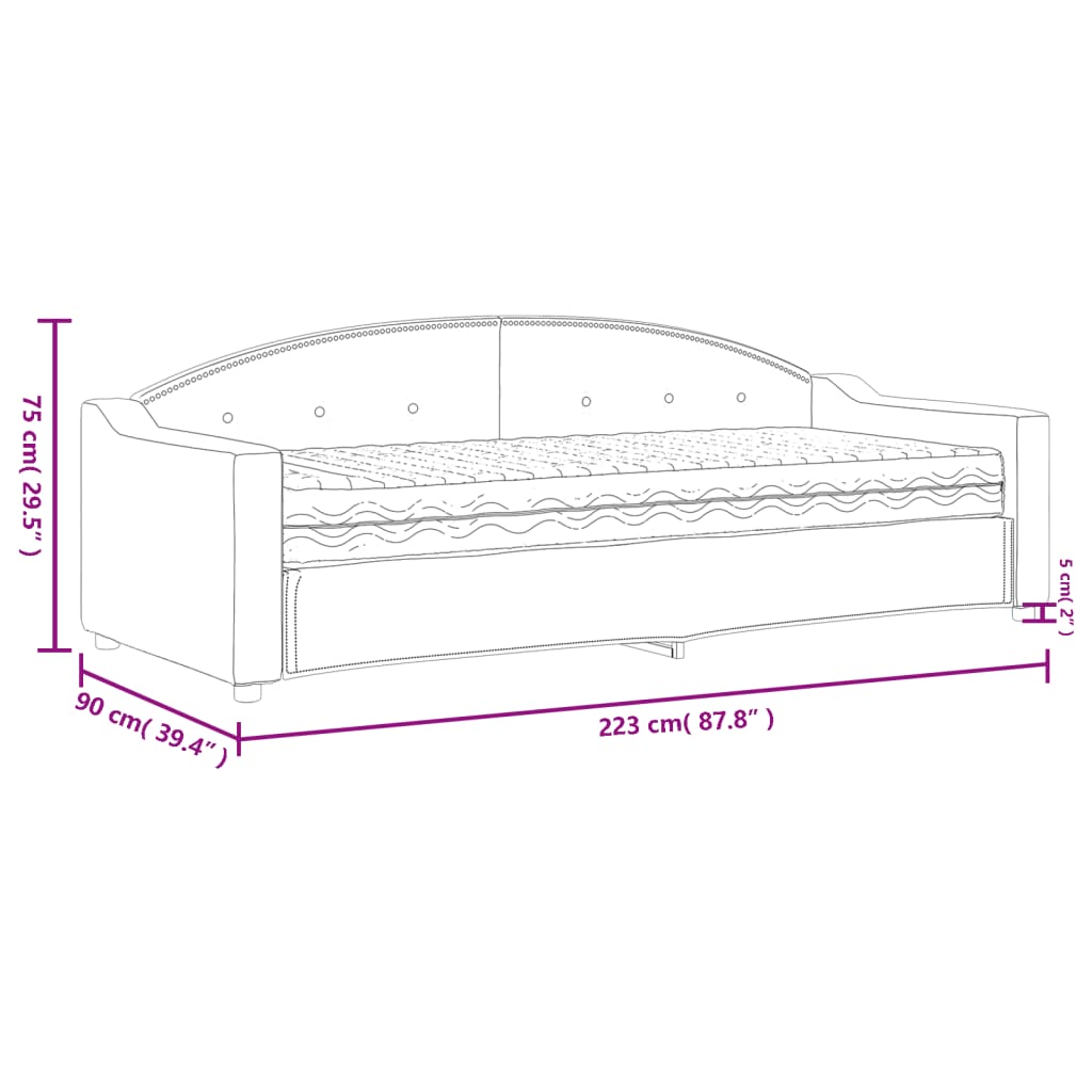 vidaXL Lit de jour avec matelas noir 80x200 cm tissu