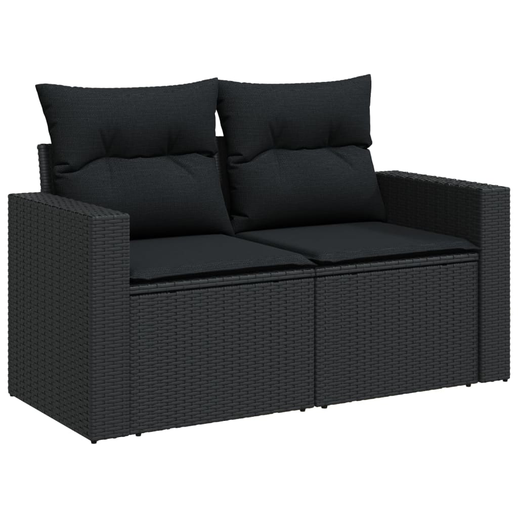 vidaXL Salon de jardin 8 pcs avec coussins noir résine tressée