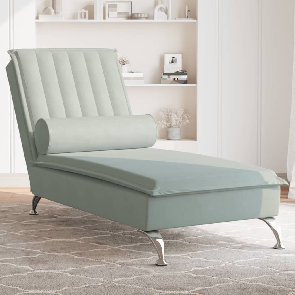 vidaXL Chaise longue de massage avec traversin gris clair velours