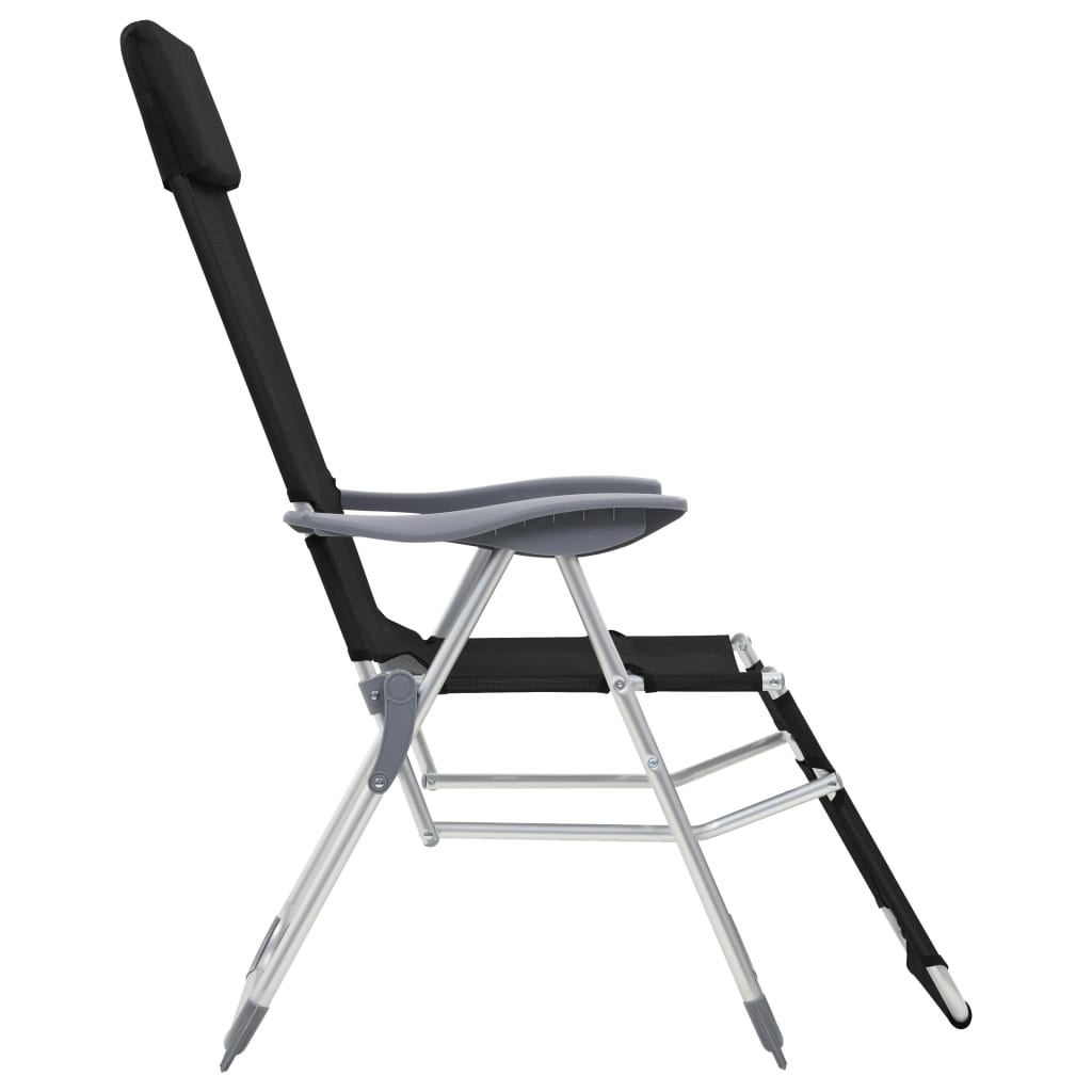 vidaXL Chaises de camping pliantes et repose-pied 2 pcs noir textilène