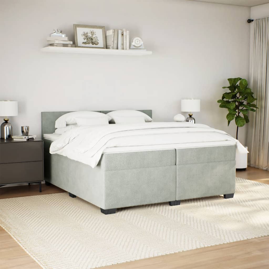 vidaXL Sommier à lattes de lit et matelas Gris clair 200x200cm Velours