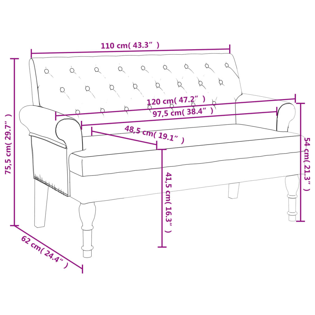 vidaXL Banc avec dossier vert foncé 120x62x75,5 cm tissu