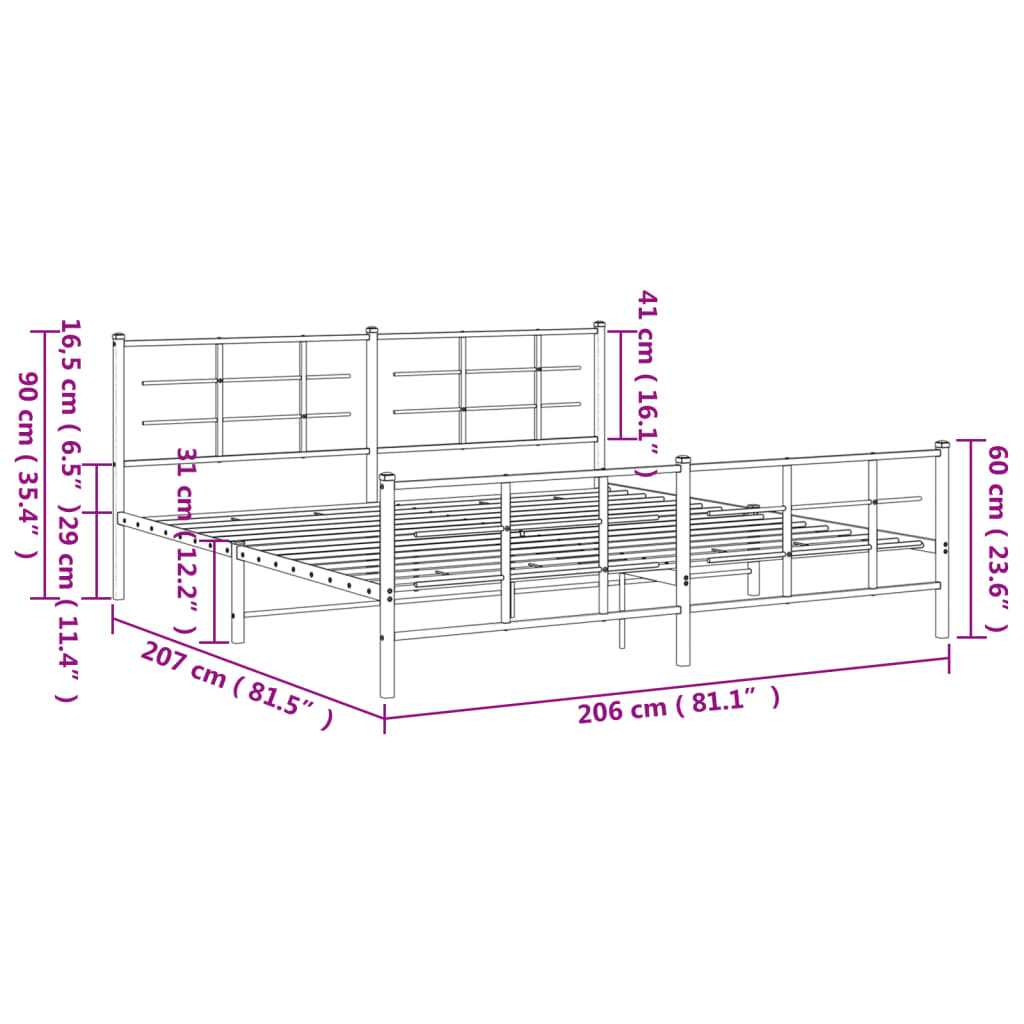 vidaXL Cadre de lit métal sans matelas avec pied de lit noir 200x200cm