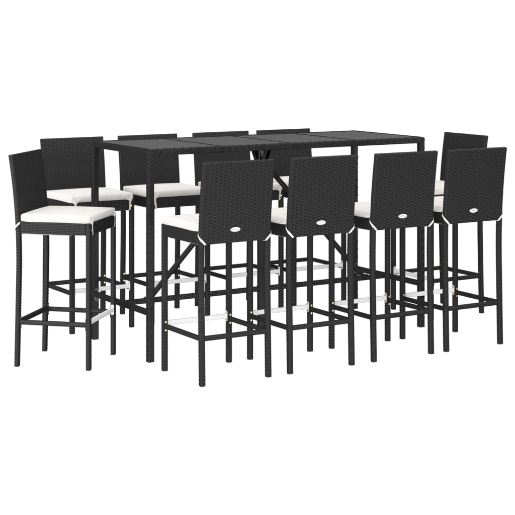 vidaXL Ensemble de bar de jardin 11 pcs avec coussins noir poly rotin