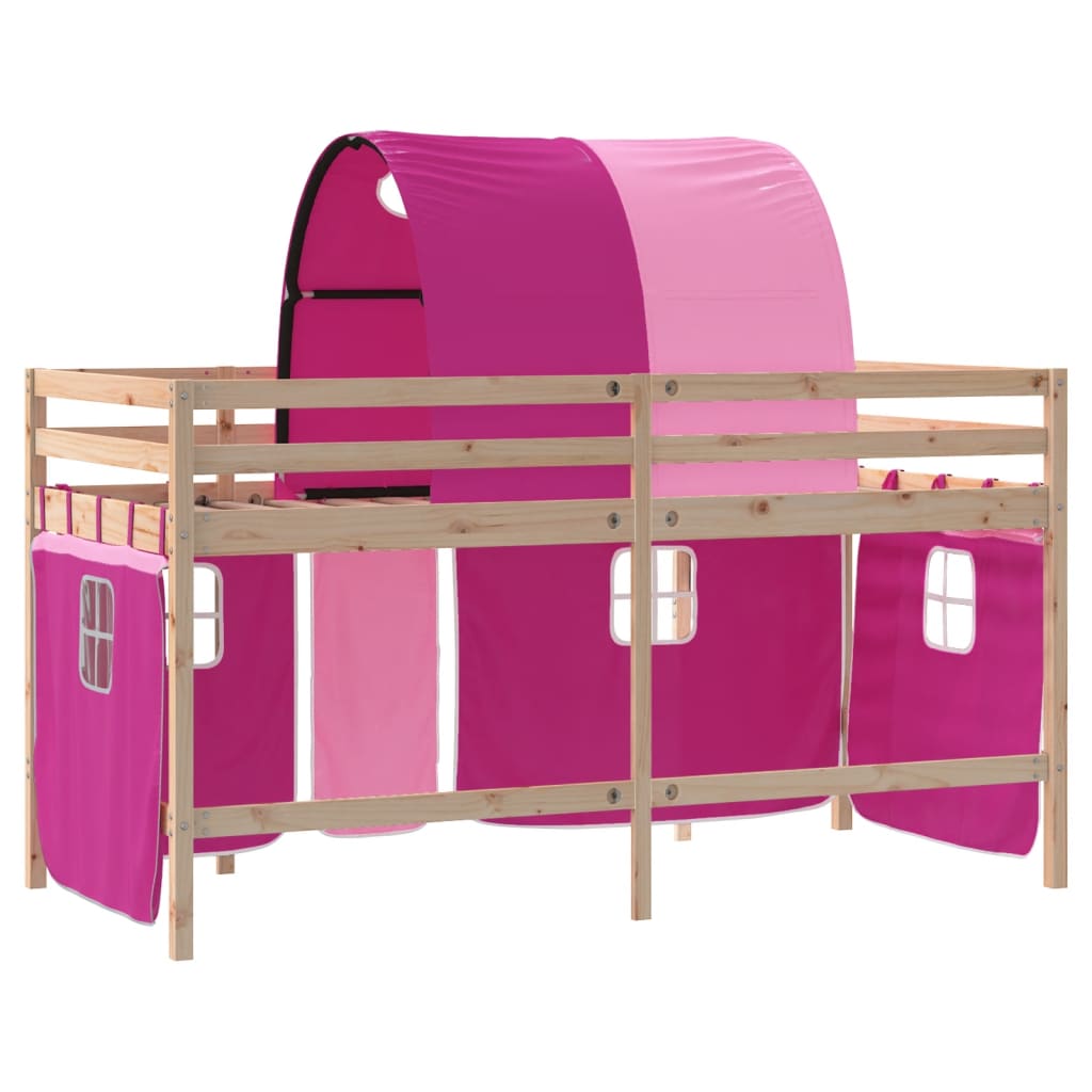 vidaXL Lit mezzanine enfants avec tunnel rose 90x190cm bois pin massif