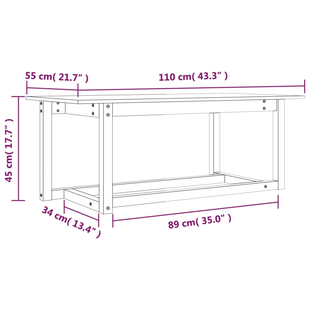 vidaXL Table basse Gris 110x55x45 cm Bois massif de pin