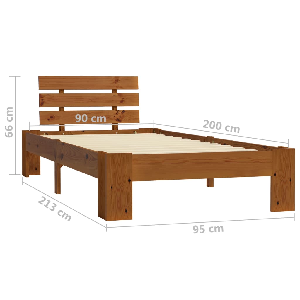 vidaXL Cadre de lit sans matelas Marron miel Bois pin massif 90x200 cm