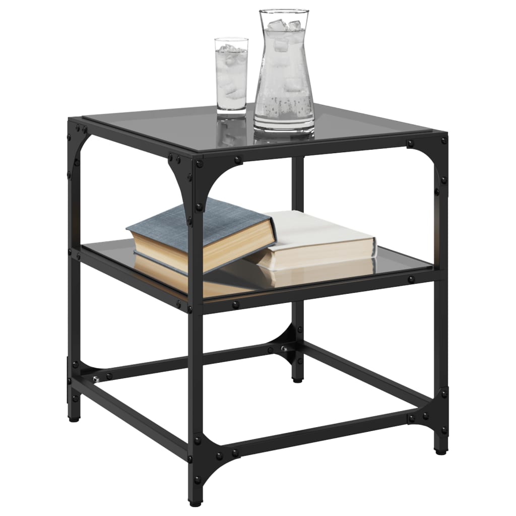 vidaXL Tables basses avec dessus en verre noir 2 pcs 40x40x45 cm acier