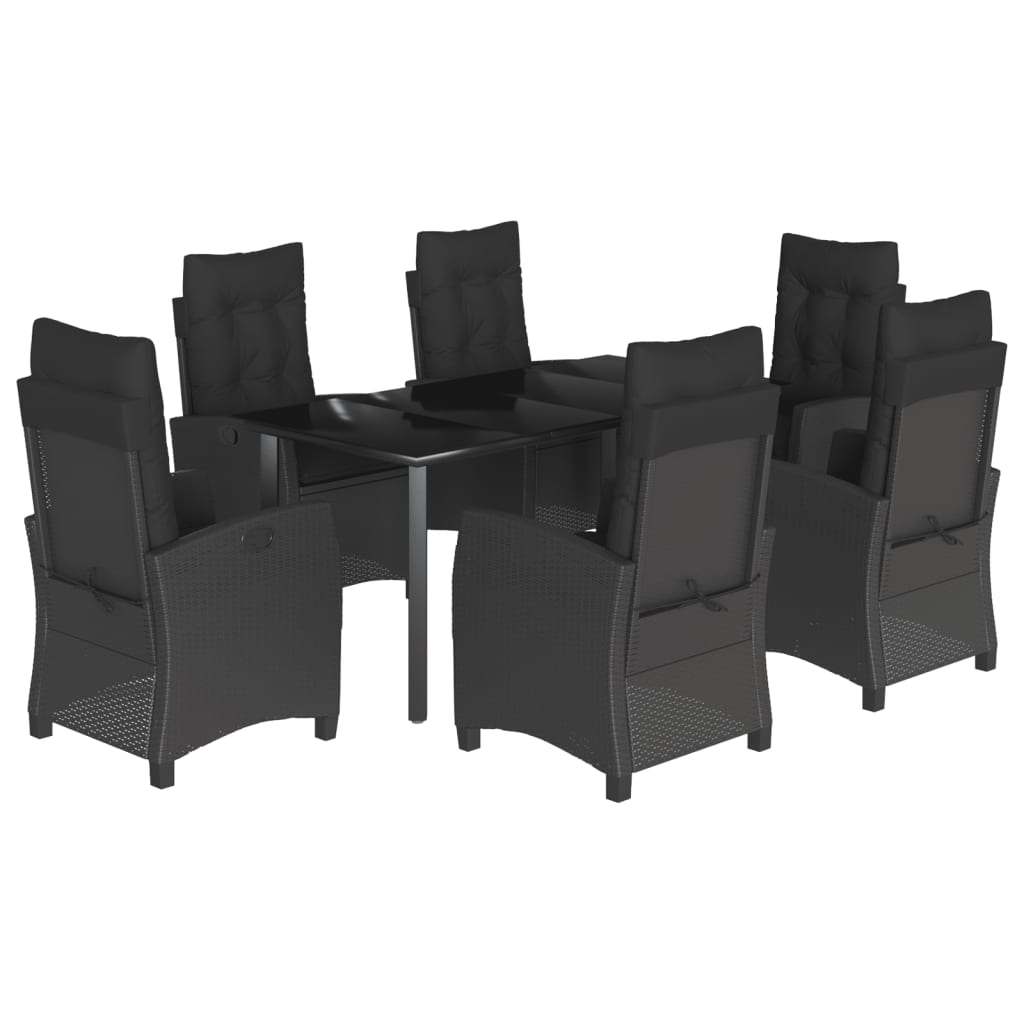 vidaXL Ensemble à manger de jardin coussins 7pcs Noir Résine tressée