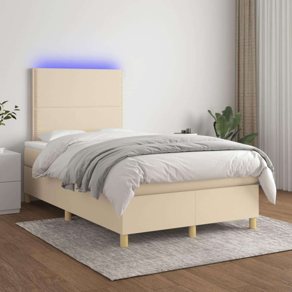 vidaXL Sommier à lattes de lit matelas et LED crème 120x190 cm tissu