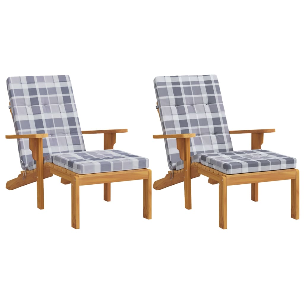 vidaXL Coussins de chaise longue lot de 2 gris motif à carreaux