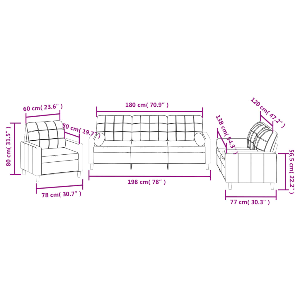 vidaXL Ensemble de canapés 3 pcs avec coussins noir tissu