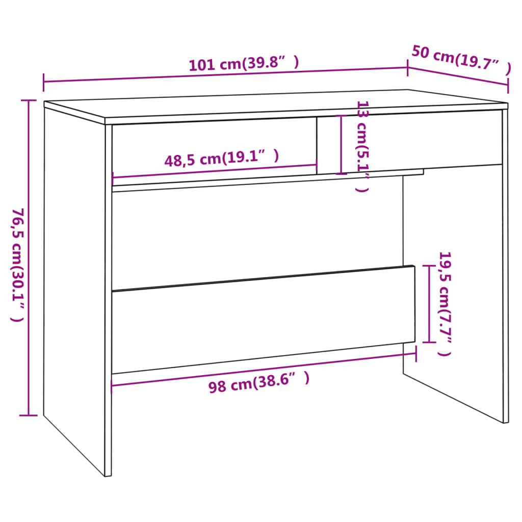 vidaXL Bureau Chêne fumé 101x50x76,5 cm Aggloméré