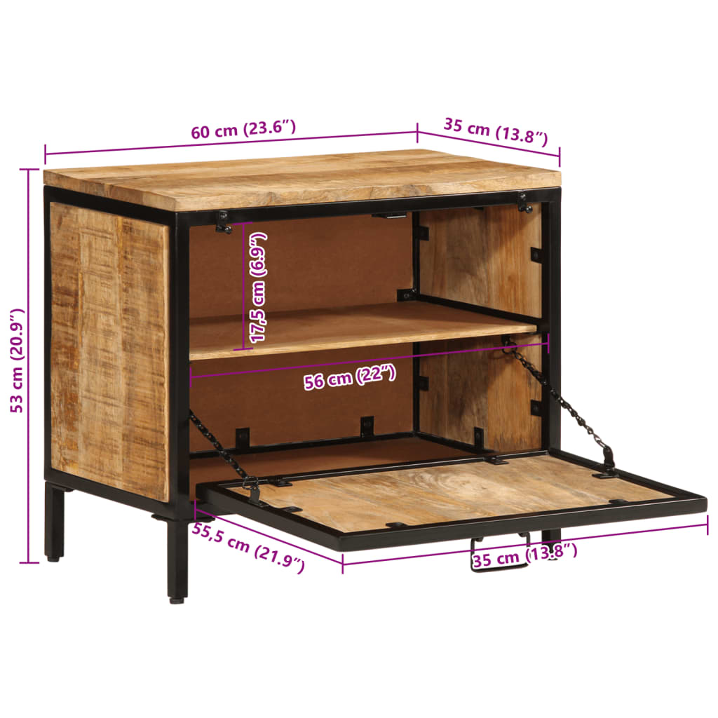 vidaXL Armoire à chaussures 60x35x53 cm bois de manguier massif brut