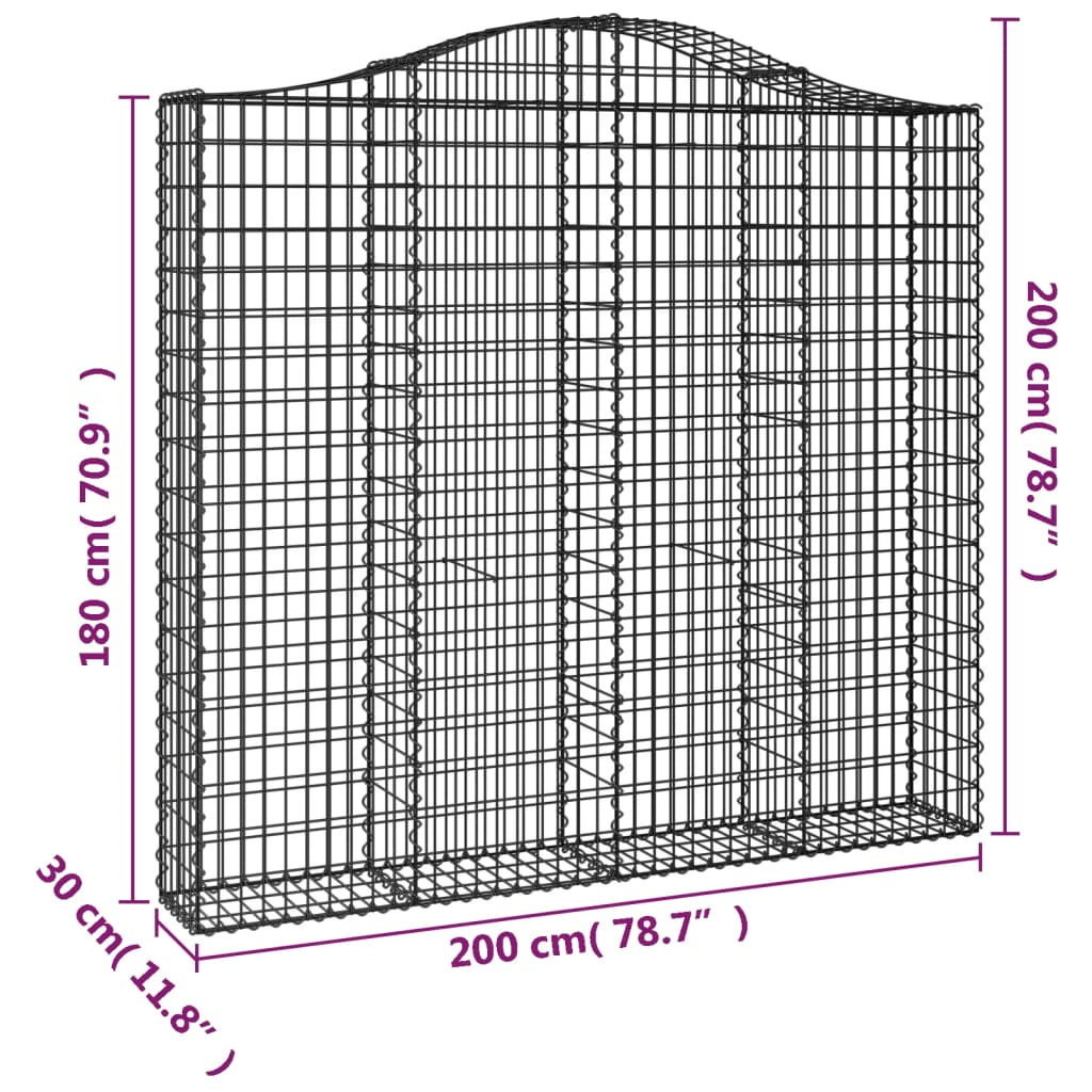 vidaXL Paniers à gabions arqués 2 pcs 200x30x180/200 cm Fer galvanisé