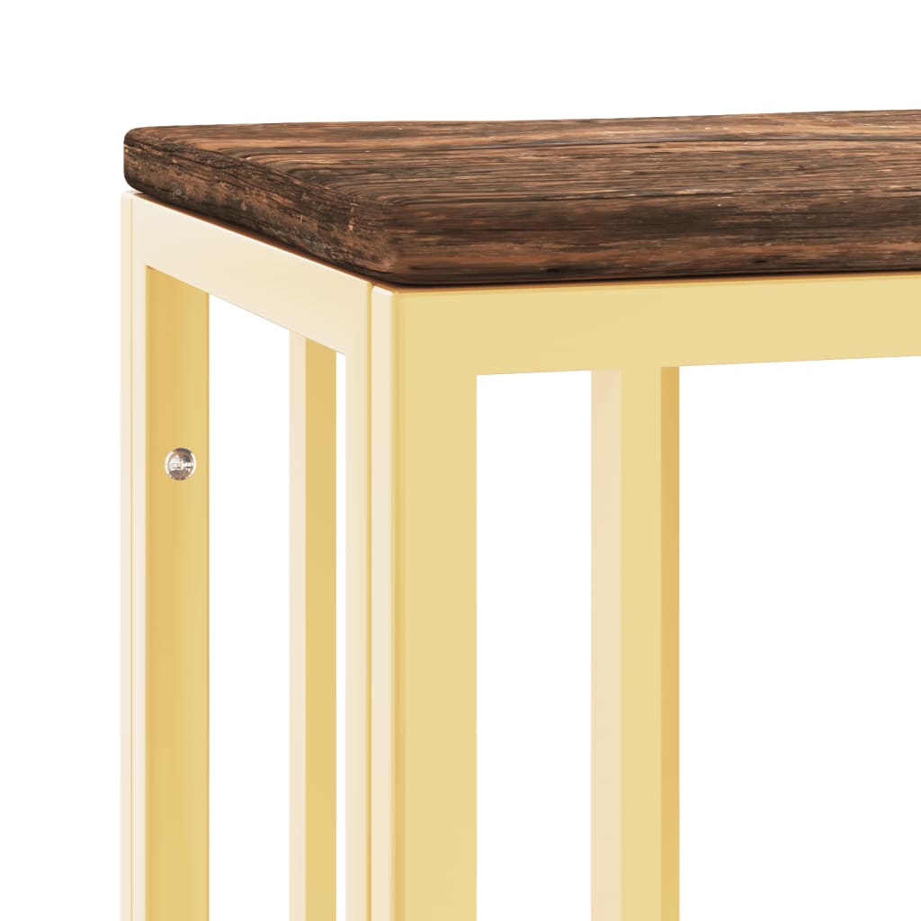 vidaXL Table console doré acier inoxydable et bois massif récupération