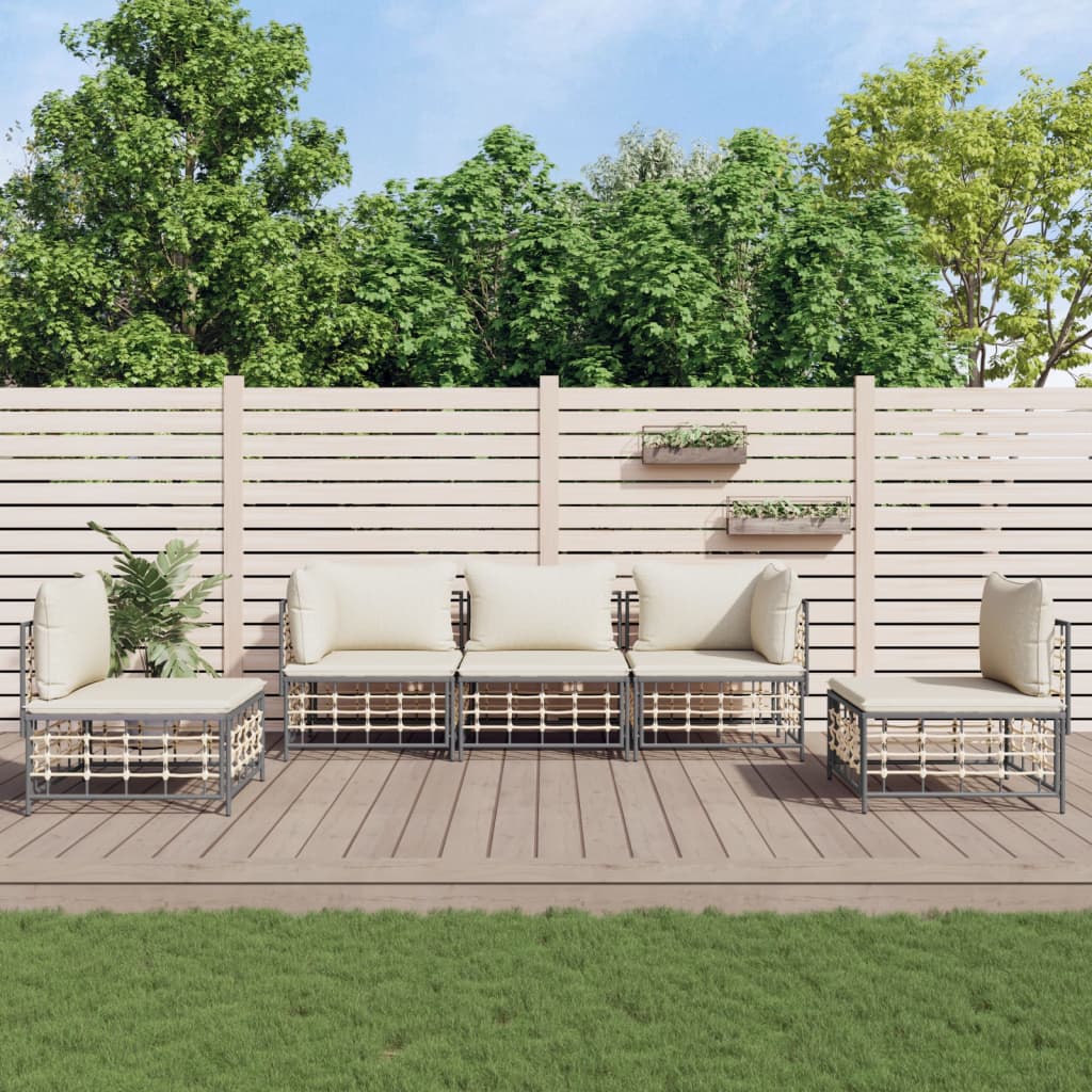 vidaXL Salon de jardin 5 pcs avec coussins anthracite résine tressée