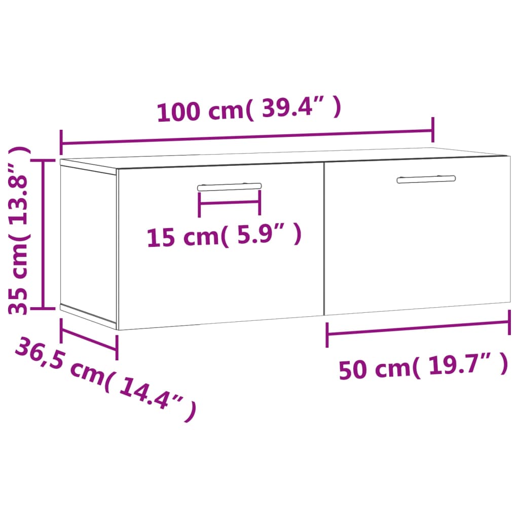 vidaXL Armoire murale Chêne fumé 100x36,5x35 cm Bois d'ingénierie