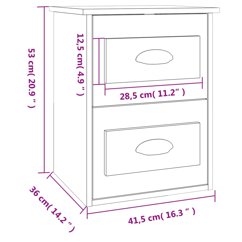 vidaXL Tables de chevet murales 2 pcs chêne fumé 41,5x36x53 cm