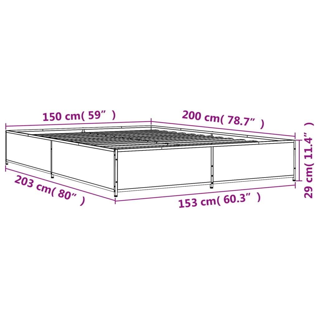 vidaXL Cadre de lit chêne marron 150x200 cm bois d'ingénierie et métal