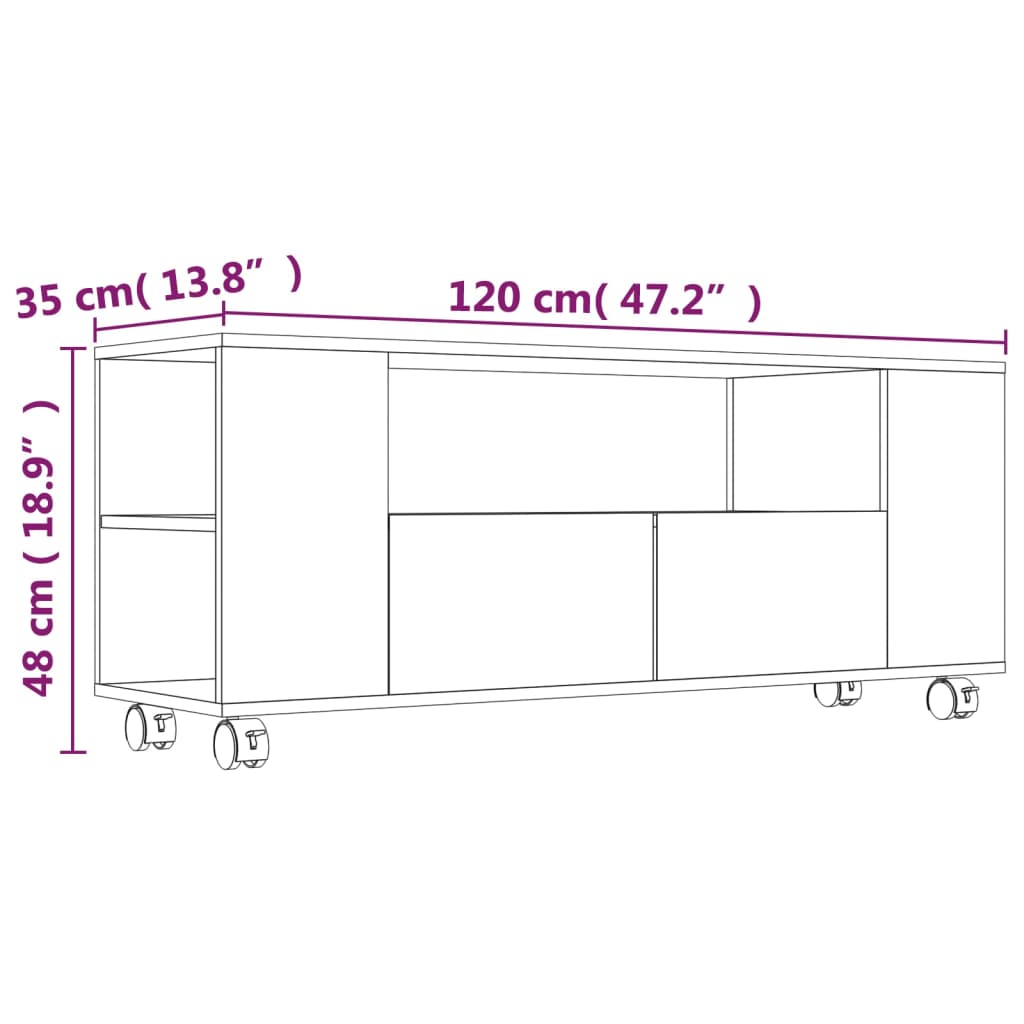 vidaXL Meuble TV Gris béton 120x35x48 cm Bois d'ingénierie